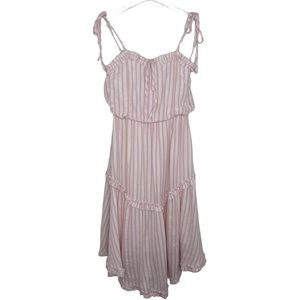 Listicle Strapless Tiered Ruffle Maxi Sundress Pink White Striped Size Small